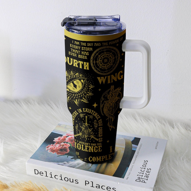 Fjärde vingen-mugg, järnflammamugg, basgiathkrigets universitetsmugg, fantasy-boklig rostfri kaffemugg present bild 8