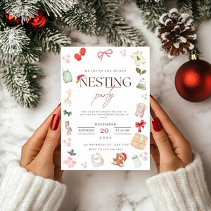 Inbjudan till julfest med kluster, mall för babyshower-inbjudan (digitala nedladdningar)