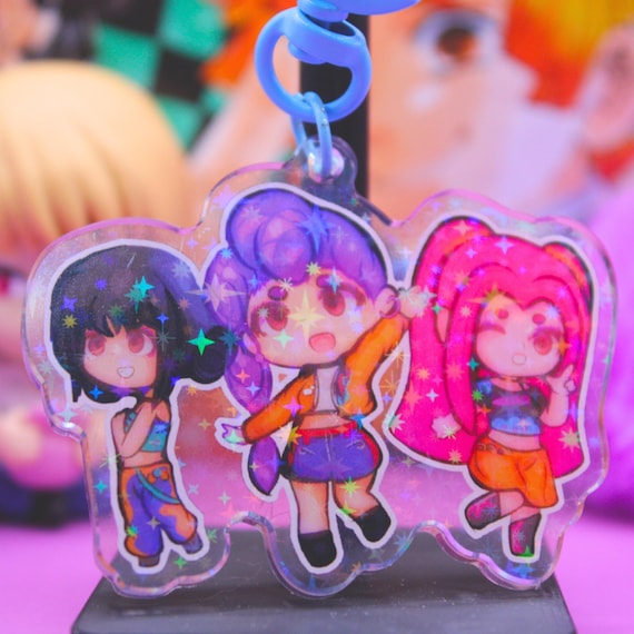 KPDH Huntrix Girls Holographic Acrylic Keychain Mira, Zoey, and