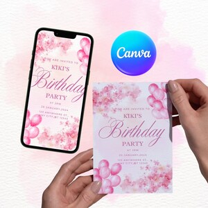 INVITO Festa di Compleanno Bambina - invito digitale, invito stampabile, editabile template canva