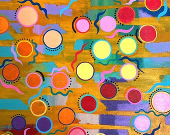 Bounce Painting on Canvas - Original Abstract Artwork - Rainbow Coloured Art Piece by Reverie Road