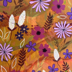 Dipinto "Desert Daisies" formato A3 – Originale opera d'arte floreale astratta da parete – Opera d'arte acrilica ispirata alla natura – Toni della terra di Reverie Road