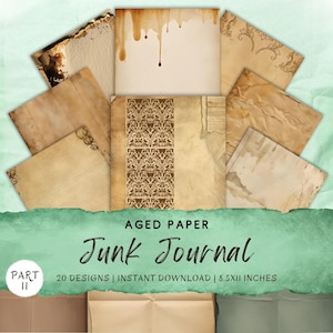 Vintage Aged Paper Part 2 | 20 Digital Junk Journal Pages | Old Paper Textures for Scrapbooking & Crafting | Instant Download 8.5x11