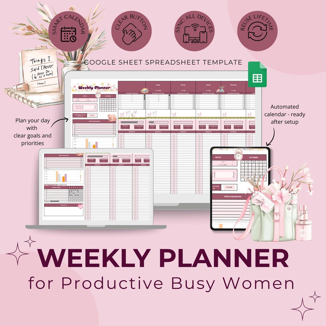 Weekly Planner Spreadsheet | Google Sheets Template (digital Download ...