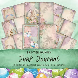 Printable Easter Junk Journal Pages - Pastel Watercolor, Printable Easter Ephemera, Vintage Bunny & Floral Junk journal Kit, Shabby Chic