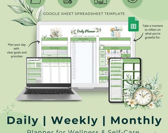 Daily Weekly Monthly Planner Google Sheet, Habit Tracker (Digital Planner)