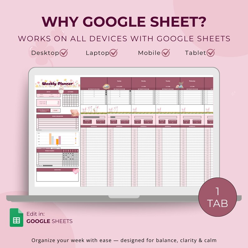 Weekly Planner Spreadsheet | Google Sheets Template (digital Download ...