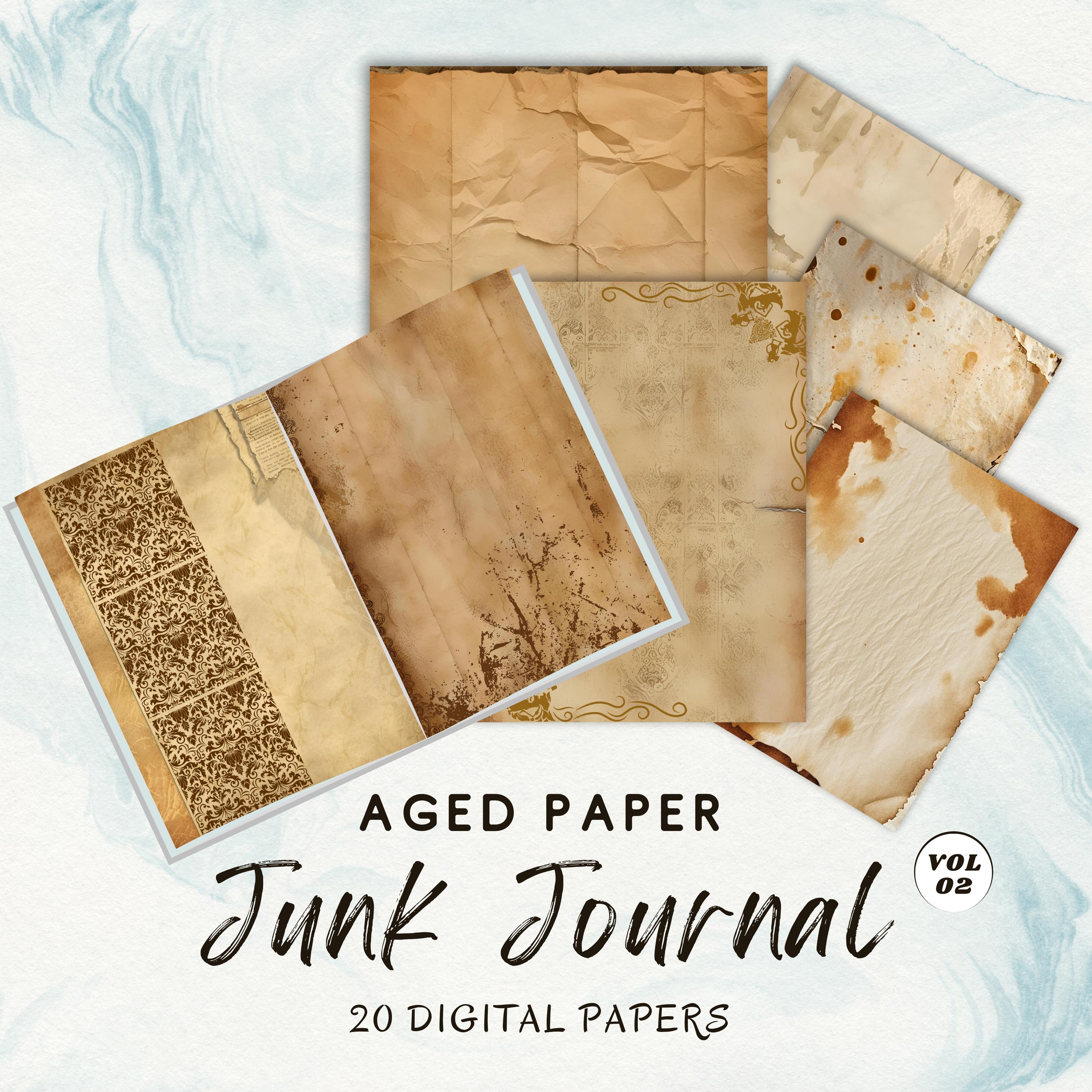 Vintage Aged Paper Textures | 20 Printable Junk Journal Pages ...