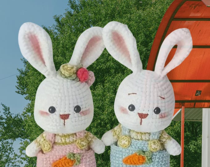 Organic Yarn Amigurumi Twin Rabbits: Handmade Crochet Dolls for Baby Showers, Kids & Christmas Gifts