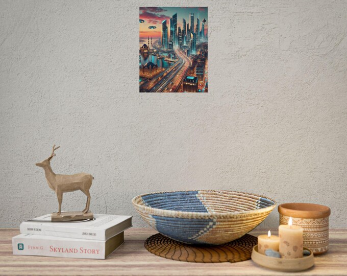 Futuristic Cityscape Rolled Poster: Urban Art Wall Decor for Modern Home, Office & Travel Enthusiasts