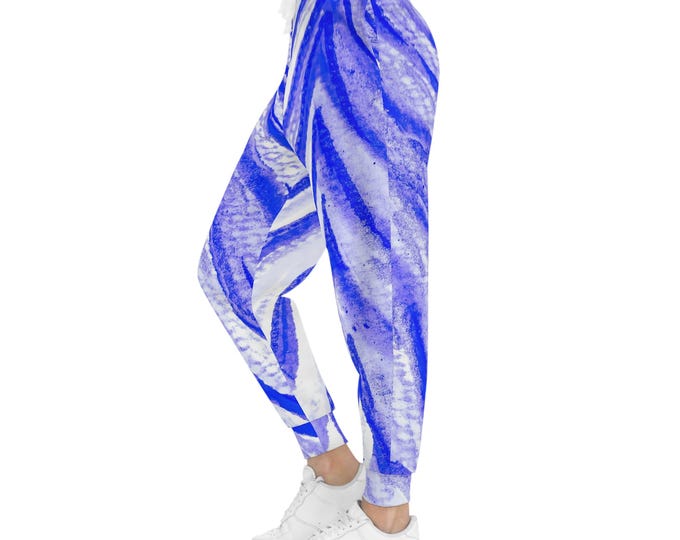 Chic Blue Watercolor Athletic Joggers, Comfortable Workout Pants, Activewear for Athletes, Stylish Loungewear, Gym Apparel