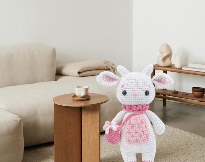 Whimsical Handmade Goat Amigurumi - Adorable Crochet Farm Animal Plush Toy for Kids and Collectors