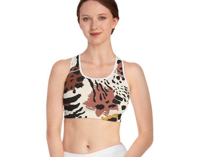 Wild Pattern Sports Bra, Fitness Wear, Workout Top, Activewear, Yoga Bra, Gym Outfit, Animal Print, Stylish Sportswear