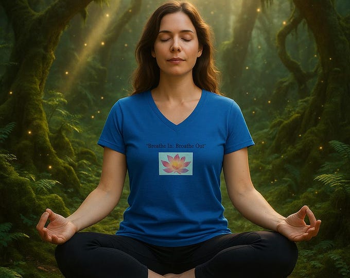 Lotus Flower V-Neck T-Shirt, Mindfulness Top, Yoga Shirt, Meditation Gift, Inspirational Apparel, Wellness Clothing