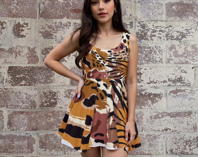 Vibrant Jungle Print Skater Dress: Boho Chic for Festivals, Parties & Summer Adventures