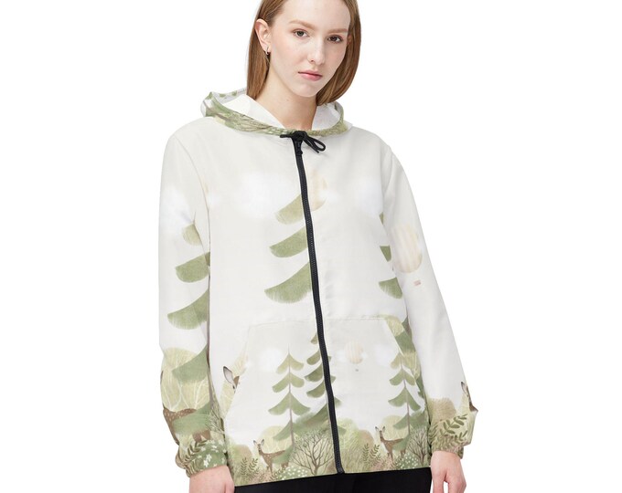 Forest Adventure Windbreaker Jacket, Nature Lover's Outerwear, Eco-Friendly Lightweight Hooded Coat, Perfect for Hiking, Travel, Spring