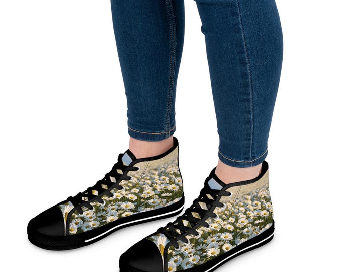 Daisy Field Women's High Top Sneakers: Floral Spring Fashion Casual Shoes for Everyday Comfort