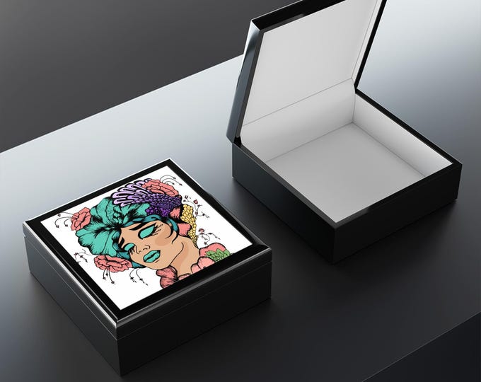 Artistic Floral Jewelry Box: Bohemian Storage Organizer, Unique Gift for Her, Decorative Accessory Chest