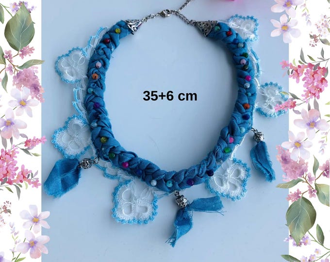 Handmade Custom Blue Necklace | 35+9 cm Unique Gift