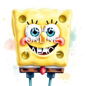 Puede incluir: Un personaje de dibujos animados amarillo con una gran sonrisa y ojos azules. El personaje lleva una corbata roja y un cinturón marrón. El personaje está de pie sobre dos piernas azules. El texto "Digital Online Palace" está superpuesto a la imagen.