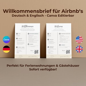 Plantilla de carta de bienvenida de Airbnb | Canva editable | Perfecto para anfitriones y apartamentos de vacaciones | Descarga instantánea | Alemán | Inglés
