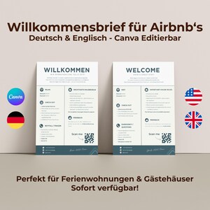 Plantilla de carta de bienvenida de Airbnb | Canva editable | Perfecto para anfitriones y apartamentos de vacaciones | Descarga instantánea | Alemán | Inglés