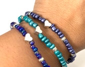 Dainty Stretchy Beaded Heart Bracelet Singular Silver Heart Bracelet Gift for Girlfriend or Wife Anniversary Gift Valentine Gift