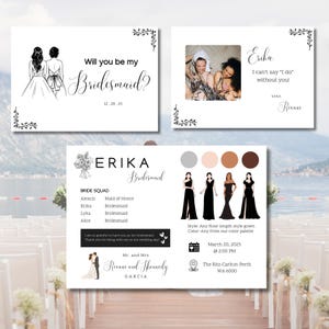 Cartes de proposition de demoiselle d'honneur personnalisables pour votre fête de mariage, lot de modèles modifiables, modèle de carte d'informations modifiable pour l'entourage