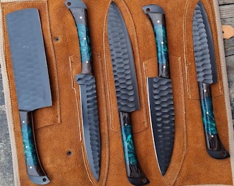 Chef Knife Set – Professional Kitchen Knives, High Carbon Steel, Handmade Cutlery Gift