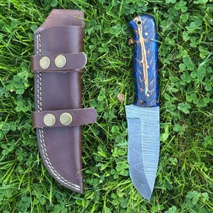 Handgefertigtes Damaszener Stahl Kürschnermesser - Cowboymesser / Steampunk / Steampunk Messer / Vatertagsgeschenk / Damaszenermesser