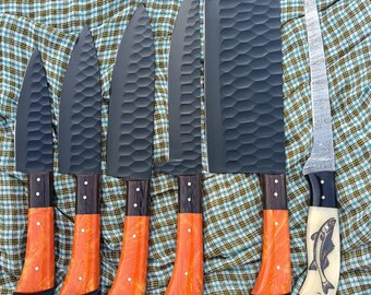 Fillet Fishing Knife Handmade Damascus Steel Knife - Camel Bone handle with Leather Case