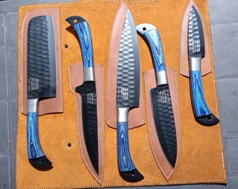 Juego de cuchillos de chef personalizados: cuchillos de cocina de alto carbono grabados. Regalo de cumpleaños para chef.