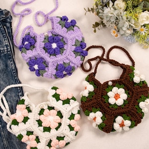 Handmade Crochet Bag,Knit Flower Shoulder Bag,Crochet Crossbody Bag,Cochet Flower,Floral Bag,Puff Flower Bag,Women Bag,Gift for girlfriend