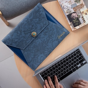 Étui pour iPad en cuir personnalisé, housse en cuir pour ordinateur portable, étui pour iPad en cuir PU fleur, housse pour iPad 12,9 pouces, étui MacBook Pro, cadeau pour elle