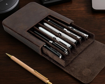 Personalized Fountain Pen Pouch, Handmade Custom Leather Pen Case, Travel 6-Pen Case, Pen Holder