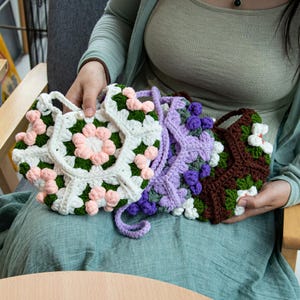 Handmade Crochet Bag,Knit Flower Shoulder Bag,Crochet Crossbody Bag,Cochet Flower,Floral Bag,Puff Flower Bag,Women Bag,Gift for girlfriend