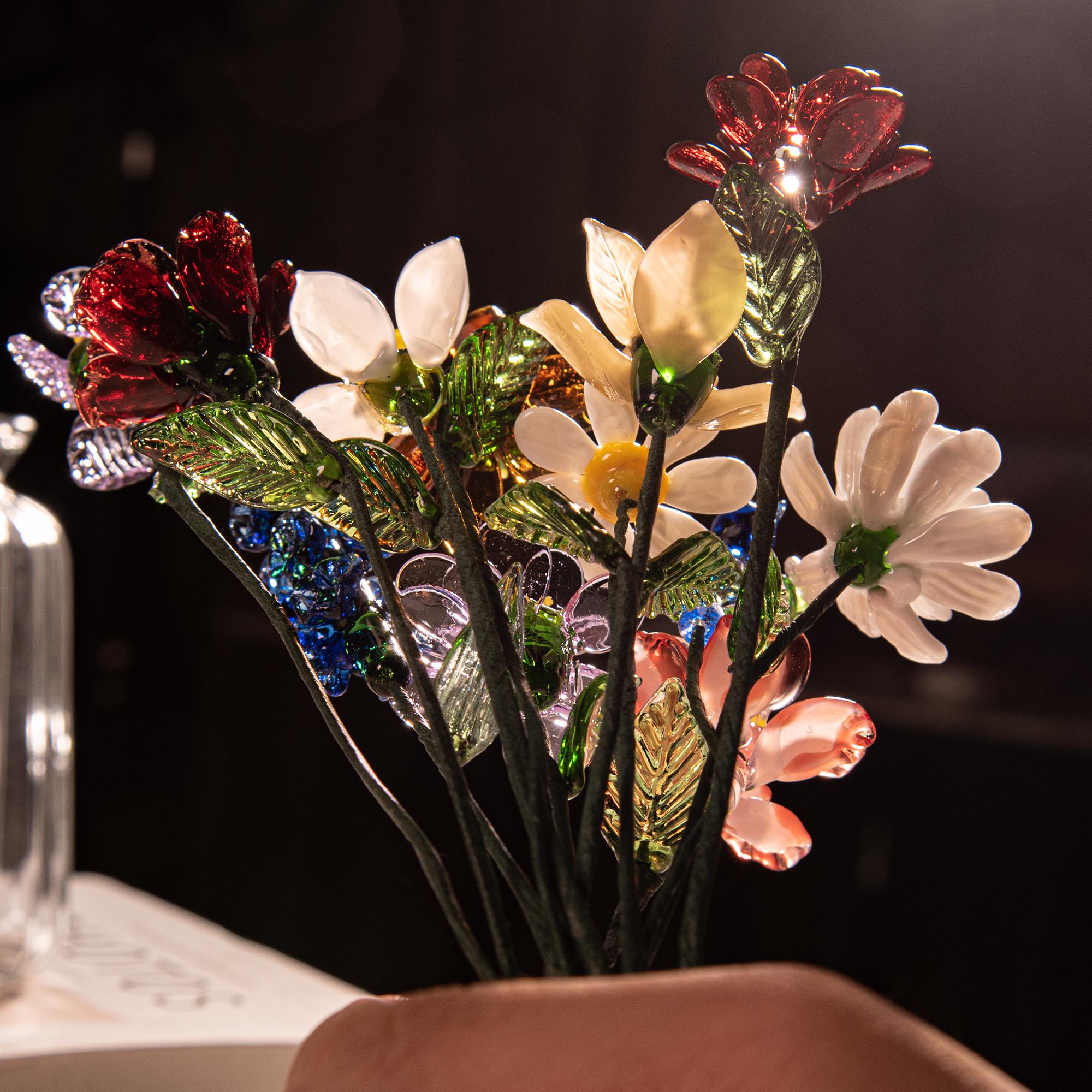 Glass Birth Flowers With Stem, Glass Flower-poppy, Carnation, Rose ...