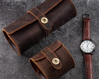 Leather Watch Case,Watches Cases, Travel Watch Case,Brown Watch Box,Travel Watch Roll, Travel Watch Case for Men, Gift For Him, Groom Gift