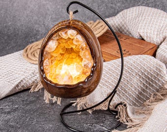 Handcrafted Natural Crystal Lamp – Amethyst, Citrine and Purple Aventurine – Healing Light for Home Decor & Positive Energy Yellow crystal
