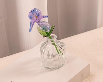 Handmade Lampworked Glass Iris Flower, Eternal Bloom Decor Artwork, Gift for Her
