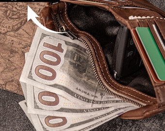 Leather Wallet with Money Clip – Handmade Top Grain Billfold Wallet, Large Capacity RFID Blocking, Zipper Coin Pocket & Multiple Card Slots