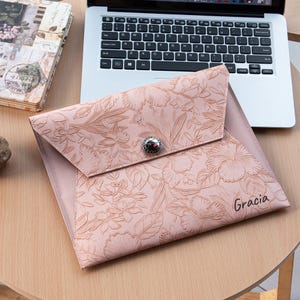 Women Leather iPad Case, Leather Laptop Sleeve, Flower PU Leather iPad Case, iPad Cover for iPad 12.9 inch, MacBook Pro Case, Gift for Her