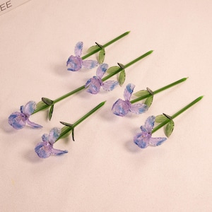 Glass Iris Flower,Crystal Handmade Glass Flower,Iris Glass Decor for Table,Handcrafted Glass Artwork,Housewarming Gift,Gift for Her,6 Pieces