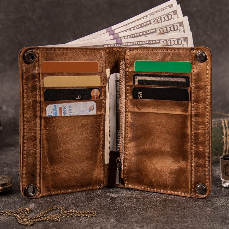 Handmade Genuine Leather Men's Wallet, Vintage Bifold Bifold Card Holder image 6