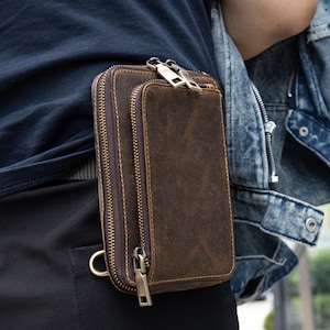 Bolsa de peito de couro personalizada, pochete Crazy Horse, bolsa transversal retrô, pochete vintage, carteira de cinto, bolsa individual, bolsas para celular, presentes para homens