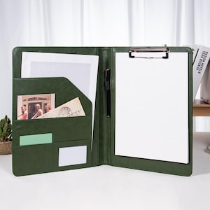Personalized Green Vegan Leather Portfolio, Women’s A4 Organizer, Custom Ring Binder, Eco-Friendly Padfolio GiftOffice Accessorybacktoschool
