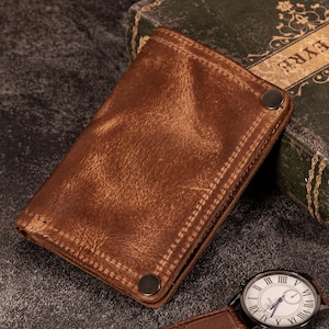 Handmade Genuine Leather Men's Wallet, Vintage Bifold Bifold Card Holder image 2