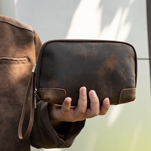 Genuine Leather Handbag,Crazy House Leather,Leather Wristlet Bag,Zippered Clutch Bag, Phone Wallet Bag, Vintage Bags,Phone Bag,Gift for Him