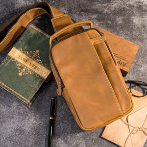 Handmade Crazy Horse Leather Chest Bag for Men Men&#39;s Chest Bag - Crossbody Shoulder Bag Vintage Crossbody Shoulder Sling BagGifts for Men