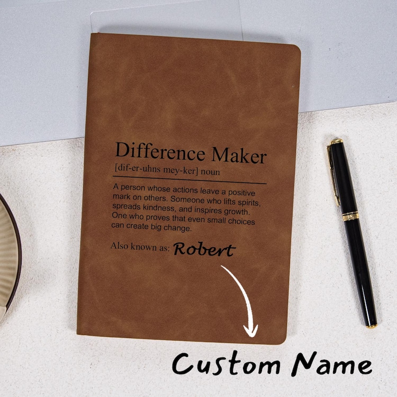 Difference Maker: Vegan Leather Personalized Journal, Custom Gift for Mentor and Leader, Perfect Gift Idea, A5 Brown Notebook with 100 Pages image 1